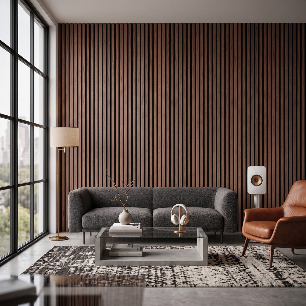 Akusztikus falpanel modern nappali falán - Homelux, 260060-Walnut
