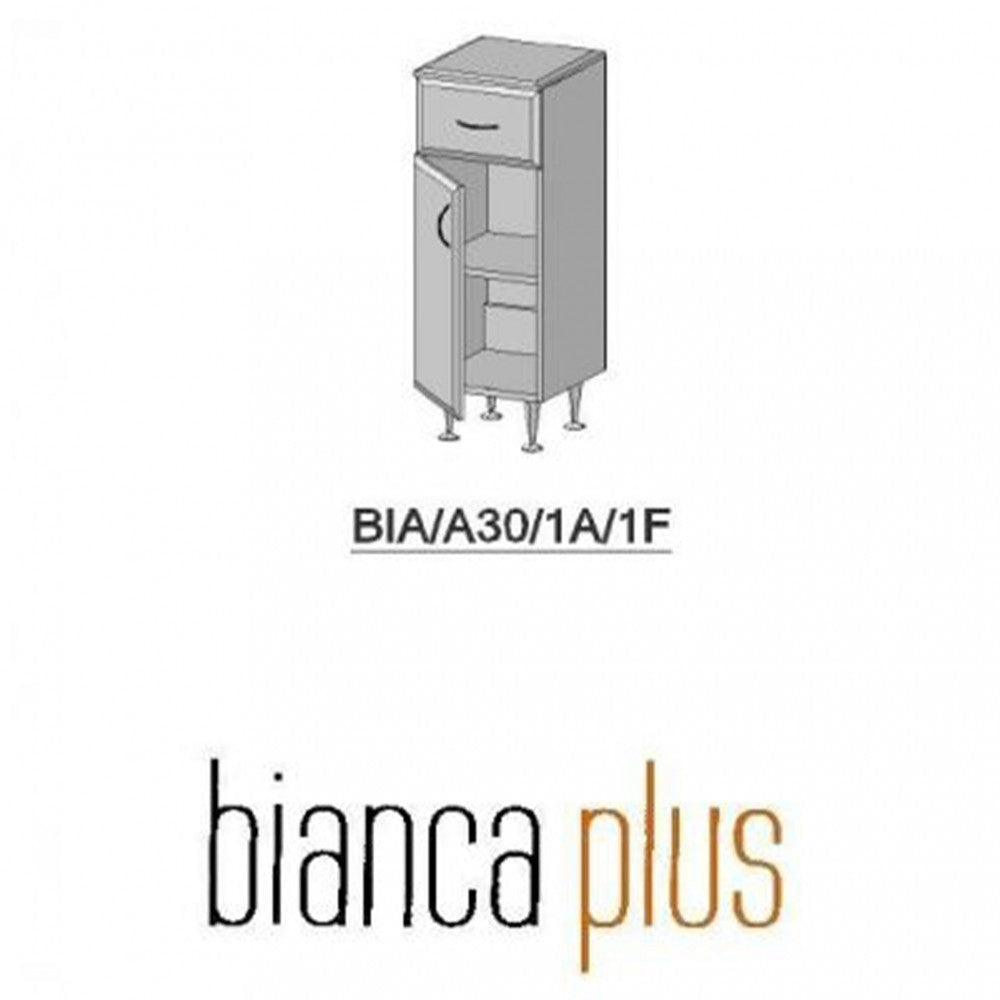 Bianca Plus 30 alacsony szekrény 1 ajtóval, 1 fiókkal, magasfényű fehér színben, jobbos Másodlagos kép