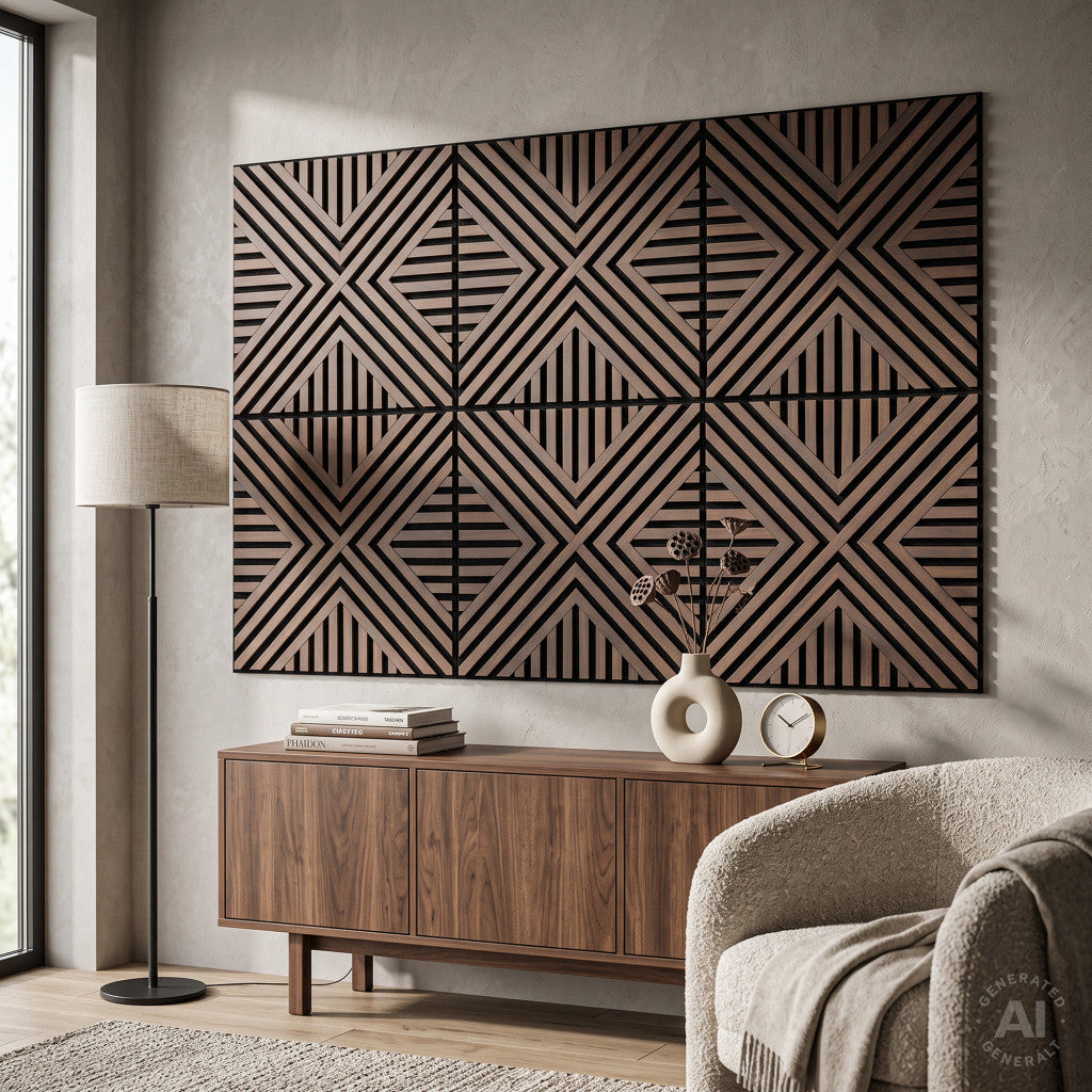 Akusztikus falpanel Deco VII dió hatású 60x60x1,8 cm Másodlagos kép