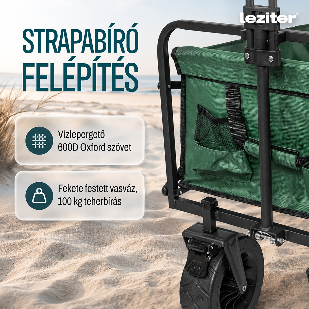Összecsukható prémium kerti strandkocsi zöld