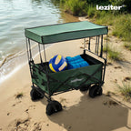 Kerti szállítókocsi árnyékoló tetővel és strandfelszereléssel a parton - Homelux, LSZKT055-GREEN