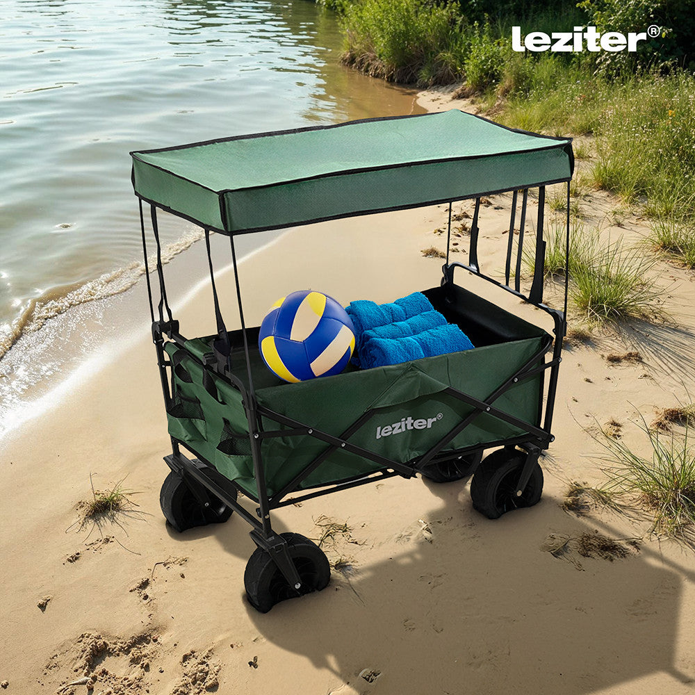 Kerti szállítókocsi árnyékoló tetővel és strandfelszereléssel a parton - Homelux, LSZKT055-GREEN