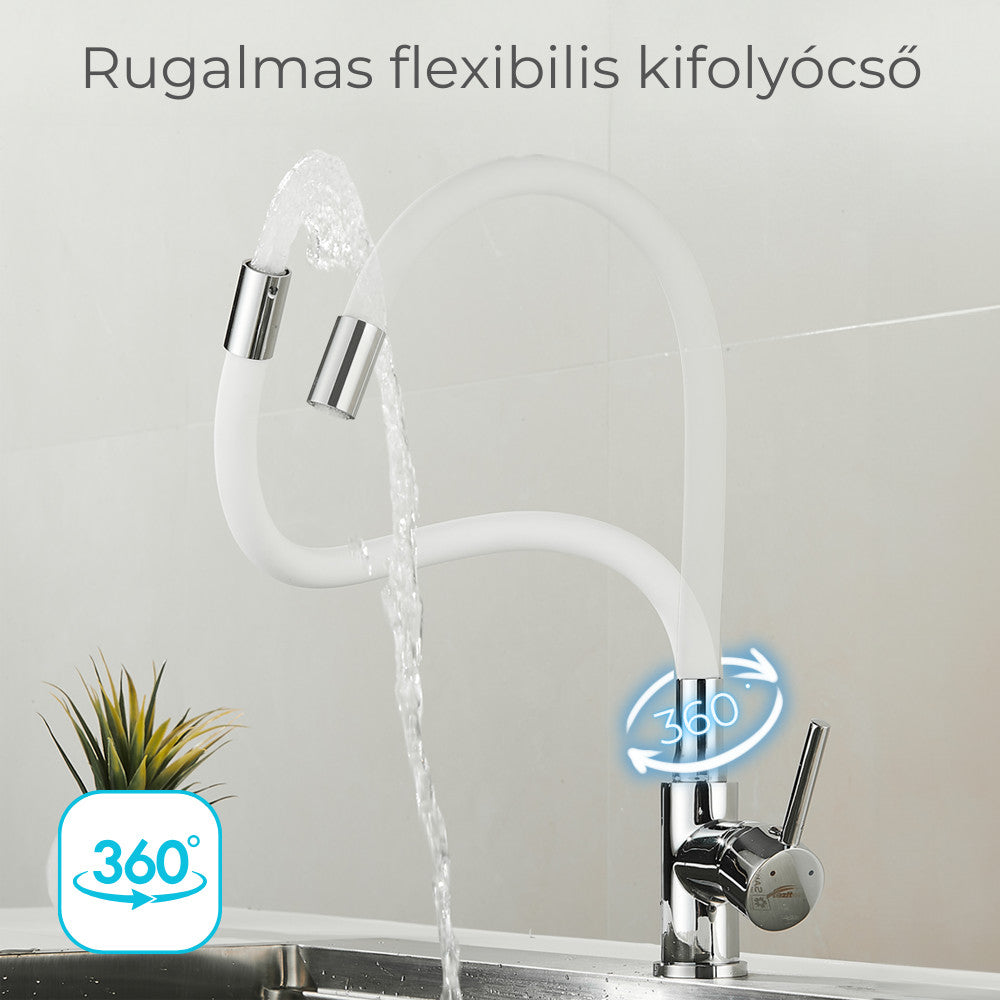 Corin álló mosogató csaptelep flexibilis kifolyócsővel fehér Másodlagos kép