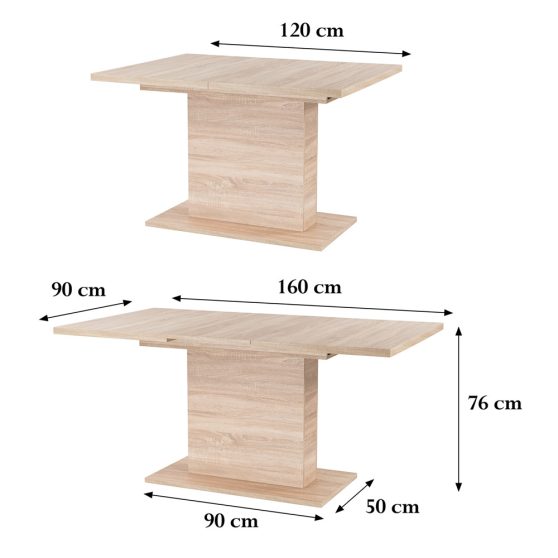 Yorki Elegant Premium kihúzható étkezőasztal 120/160x90 cm sonoma tölgy